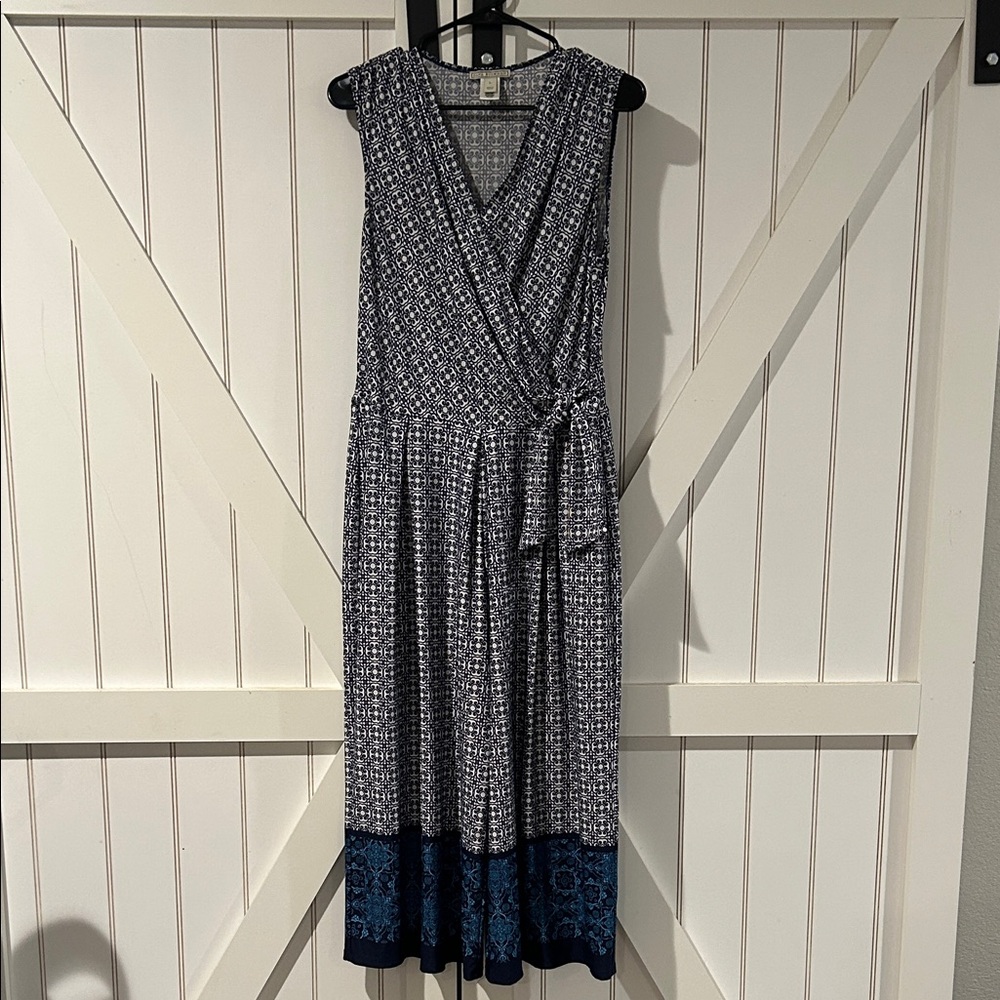 Dana Buchman Navy Blue and White Geometric Jumpsuit